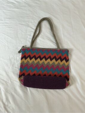The Sak Multicolor Zigzag Crochet Tote with Purple Base